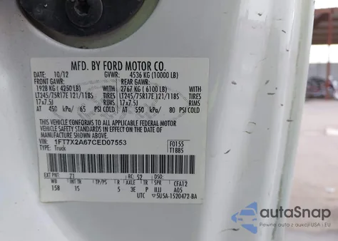 2012 Ford F-250 Xl z USA, uszkodzony, nr VIN 1FT7X2A67CED07553